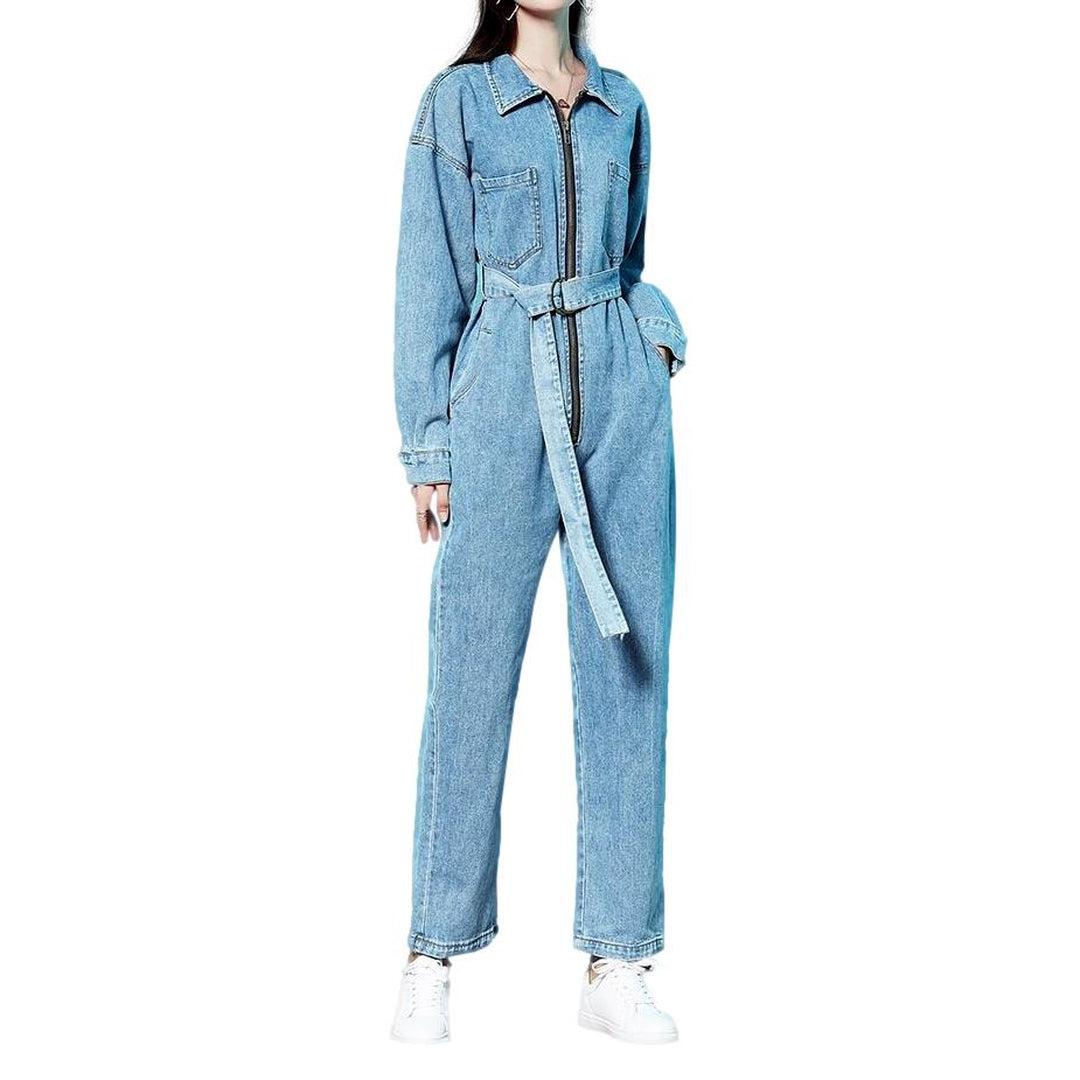 Oversized denim overall with zipper