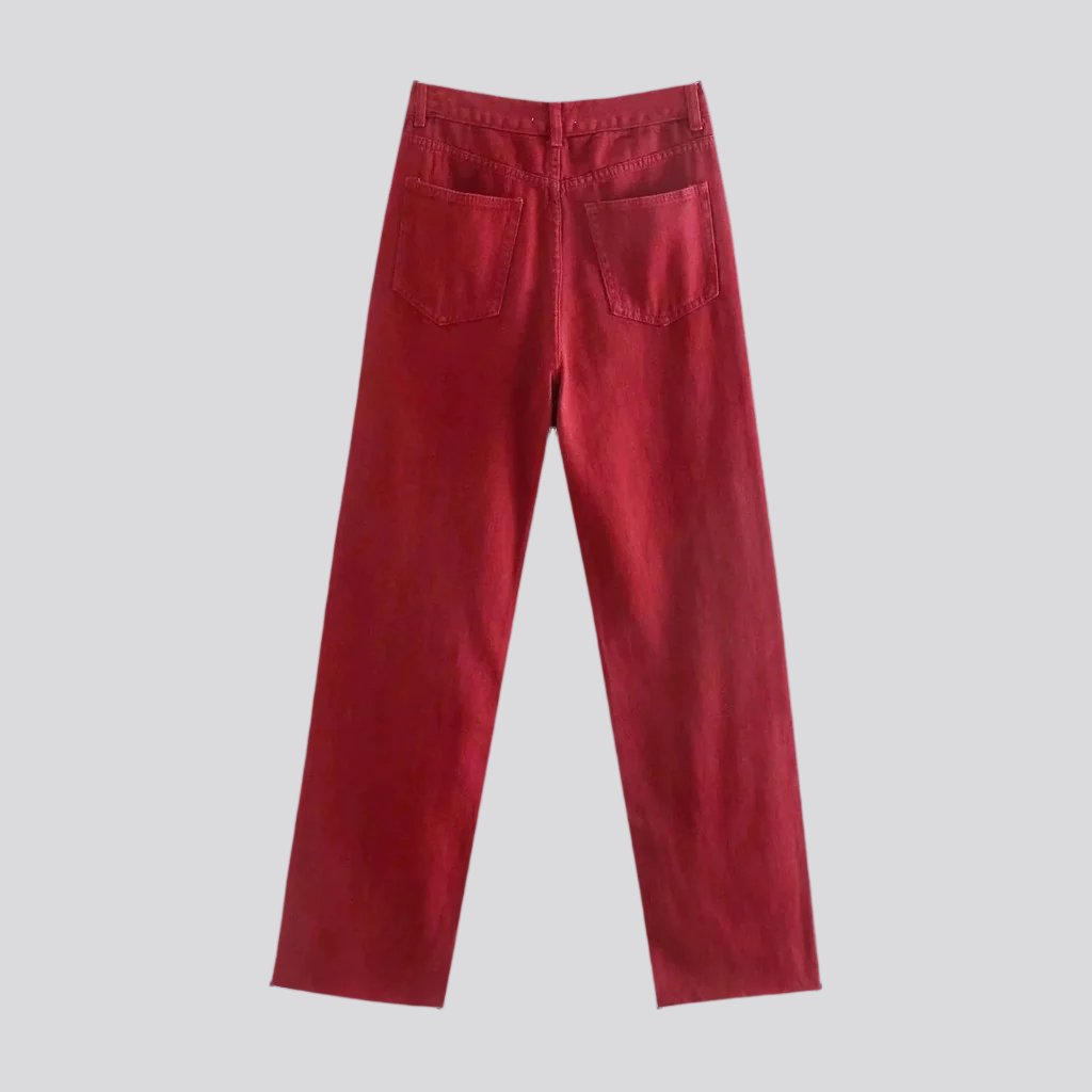 Rote Straight-Jeans mit ungesäumtem Saum