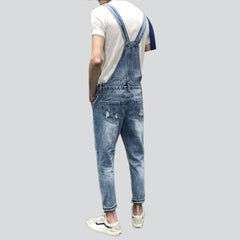 Distressed slim men denim jumpsuit