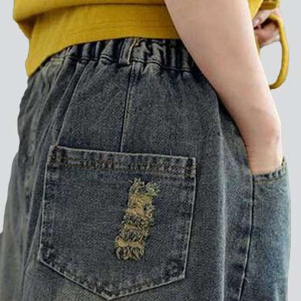 Embroidered ripped women denim skirt