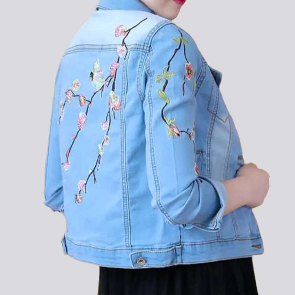 Nature embroidery short denim jacket