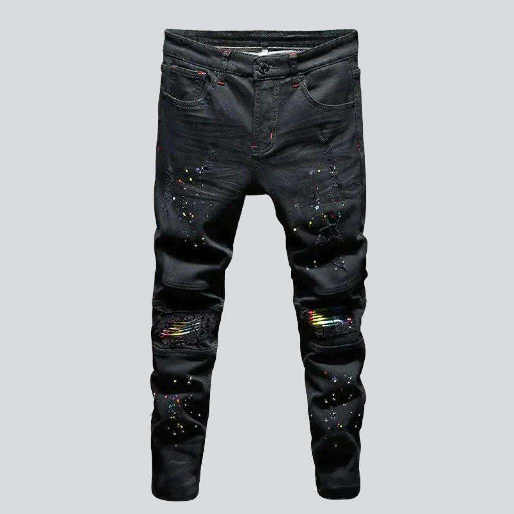 Color print black men jeans