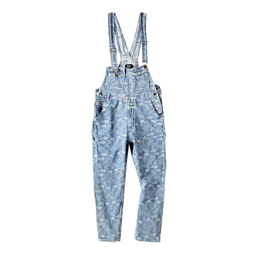 Ornament print men denim jumpsuit