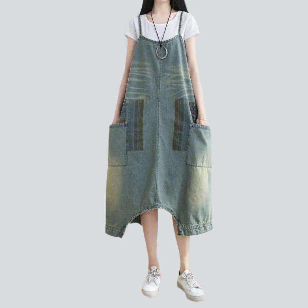 Adjustable women denim dress-jumpsuit