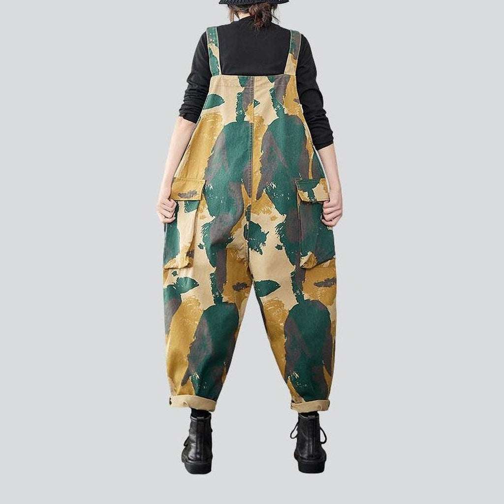 Military cargo women denim overall