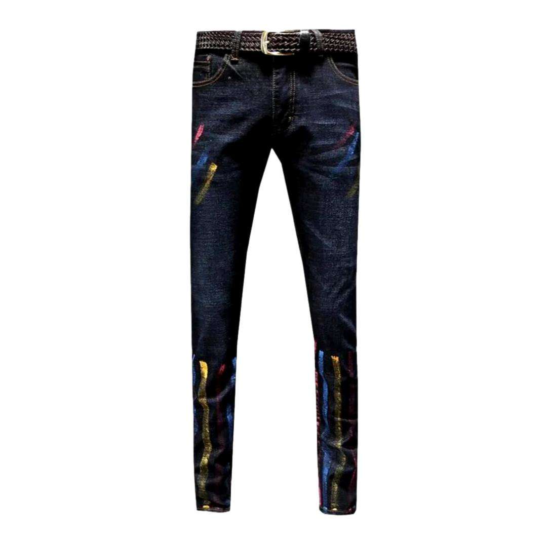 Color-painted navy men jeans