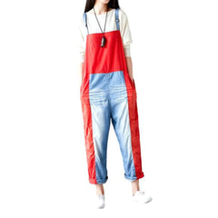 Mixed color fabric denim overall