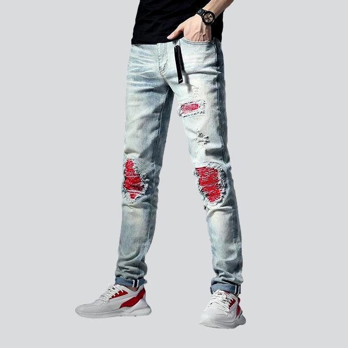 Red knees men biker jeans