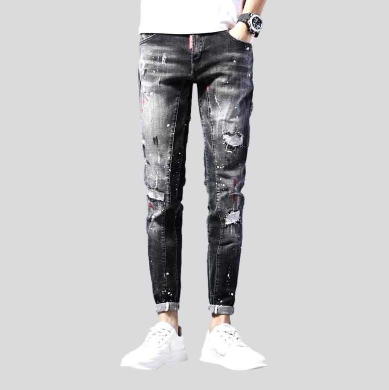 Painted grey ripped men jeans