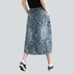 Cargo denim skirt with flowers