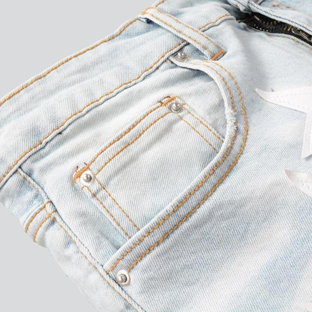 White stars embroidery men jeans