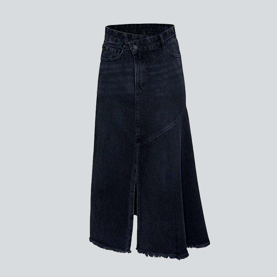 Asymmetrischer ausgestellter langer Jeansrock