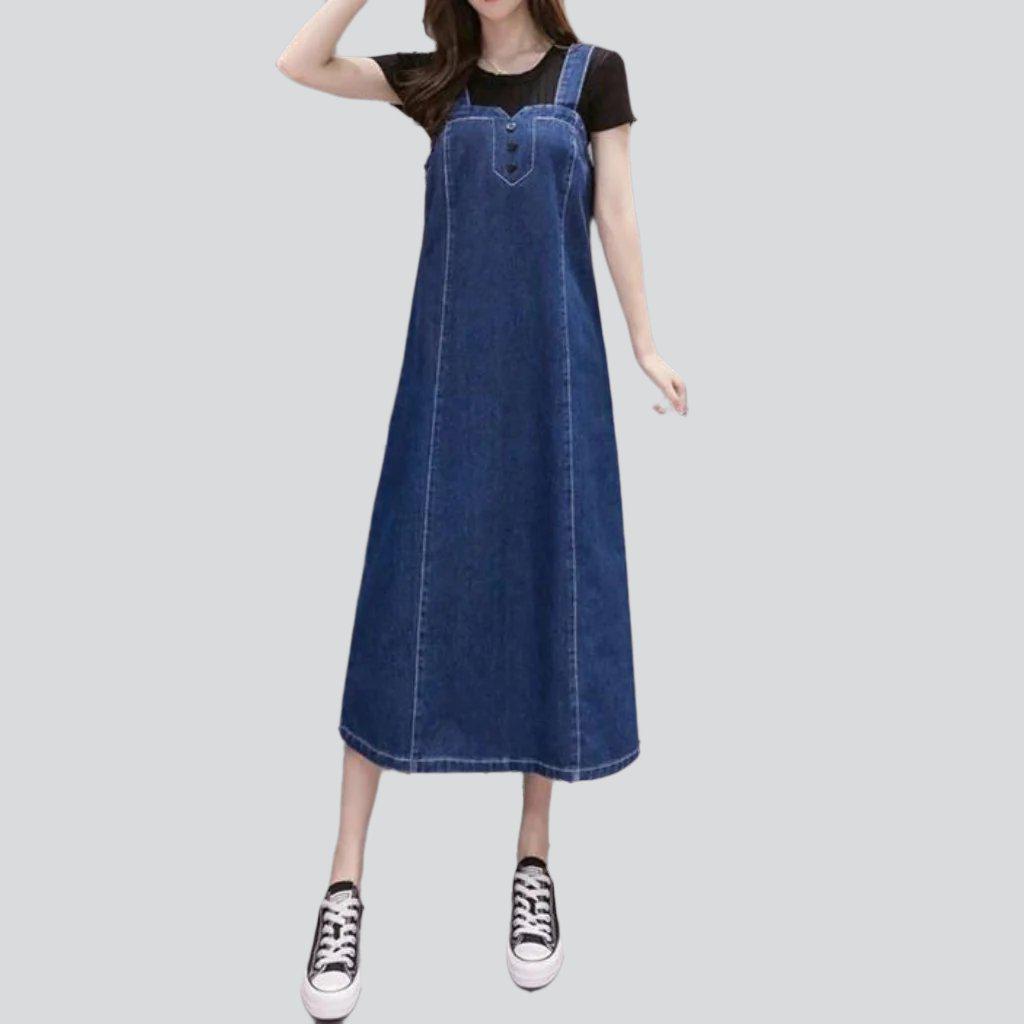 Spaghetti straps long denim dress