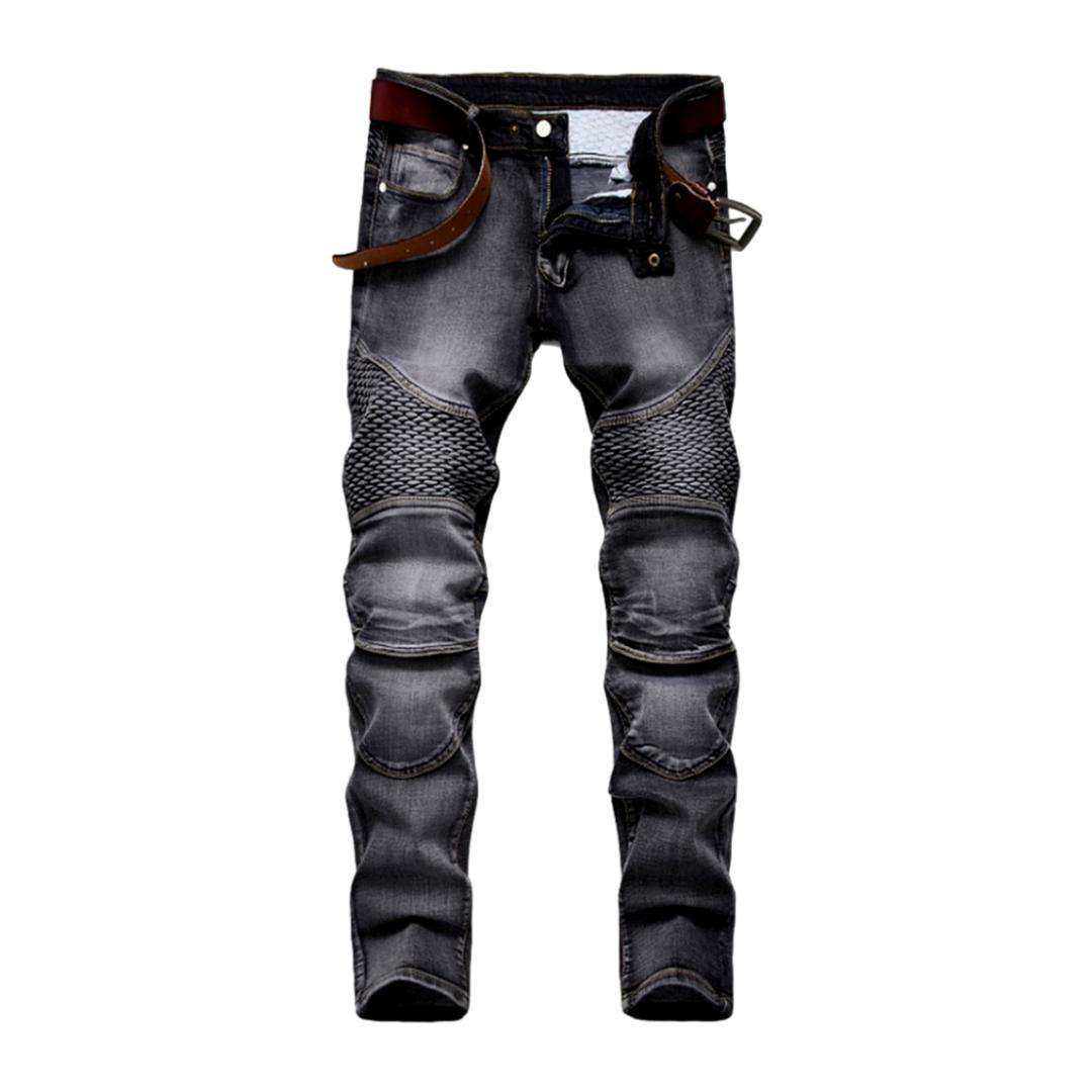 Bestickte graue Bikerjeans für Herren