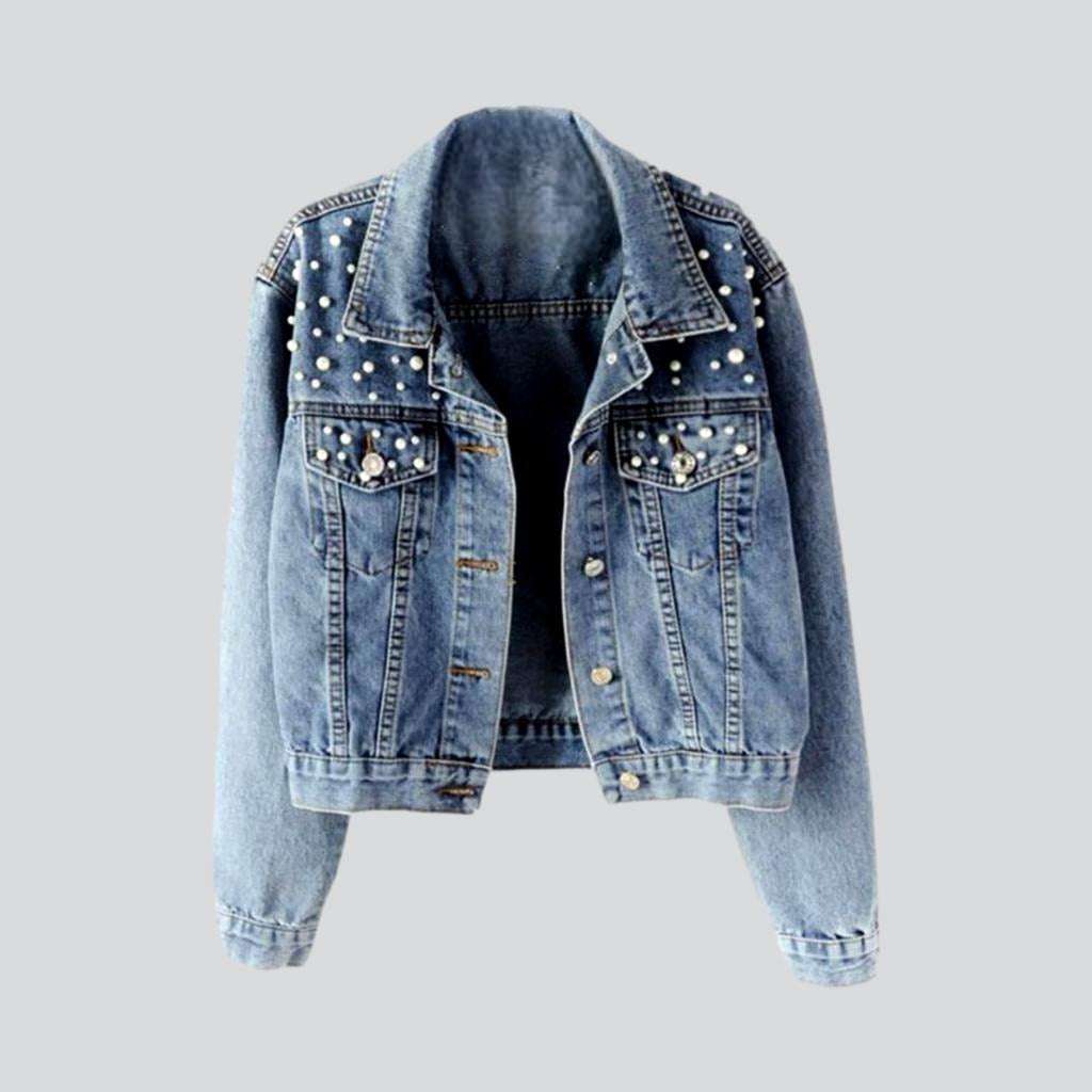 Embellished shoulders women denim jacket