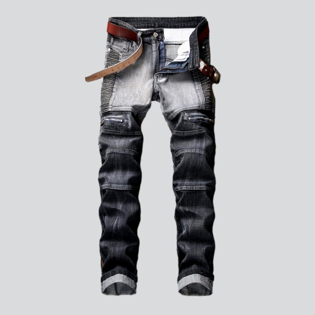 Two-tone vintage men biker jeans