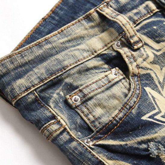 Vintage star print men jeans