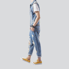 Sleeveless distressed men denim overall