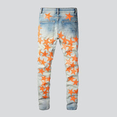 Orange stars embroidered men jeans