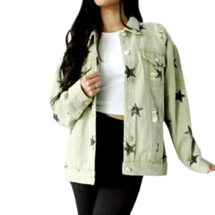 Star print distressed denim jacket