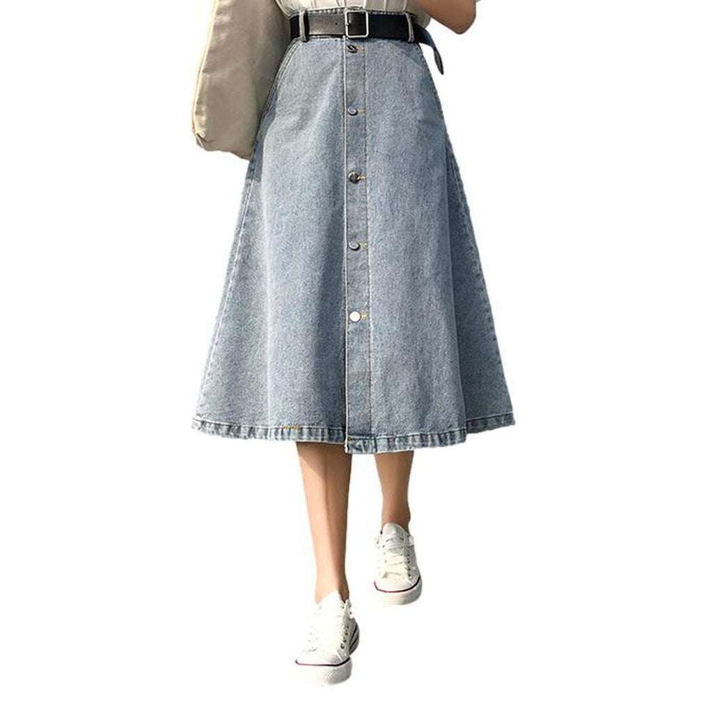 A-line button-down denim skirt