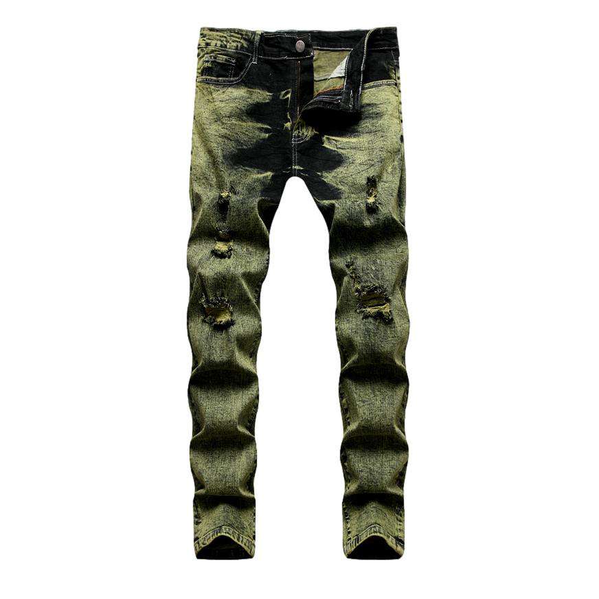 Grüne, überfärbte Distressed-Jeans