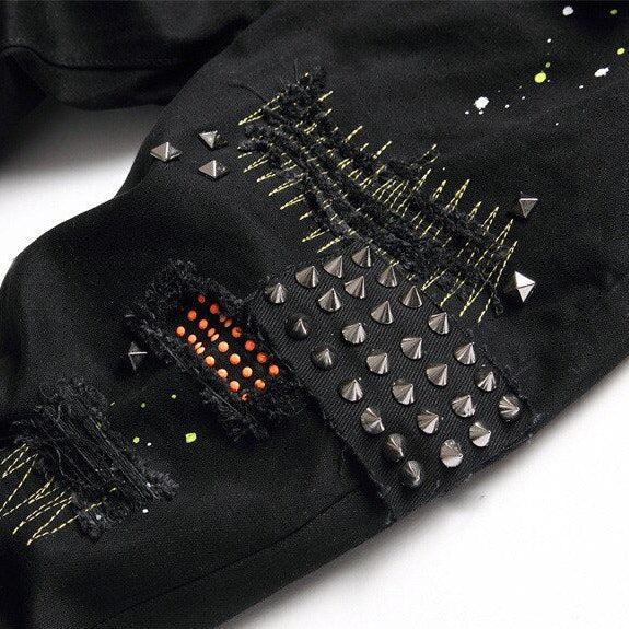 Rivet embellished black men jeans