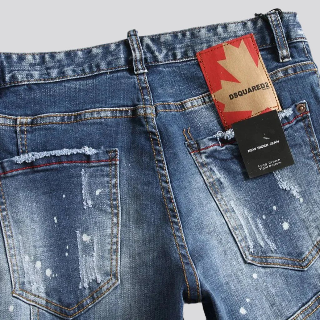 Mid-waist men paint-splatter jeans