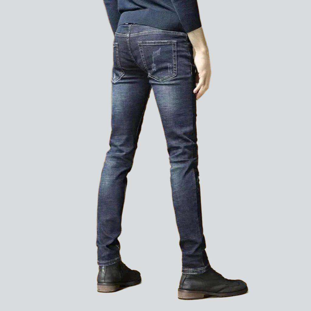 Embroidered ground navy men jeans