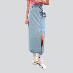 Side slit maxi jean skirt