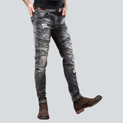 Grey-destroyed jeans for men