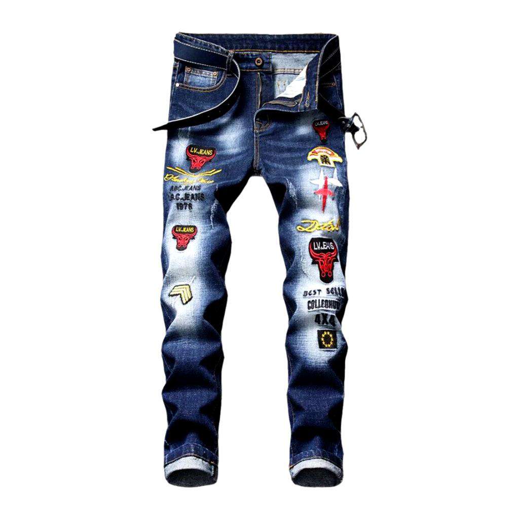 Bull embroidery men jeans