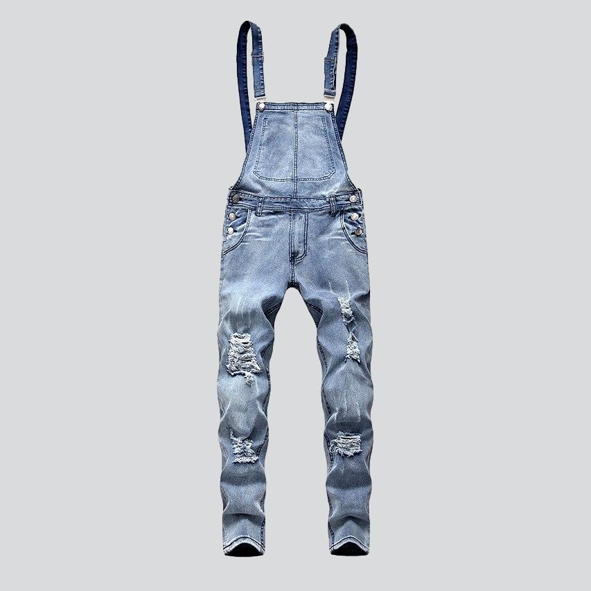 Slim distressed men denim jumpsuit