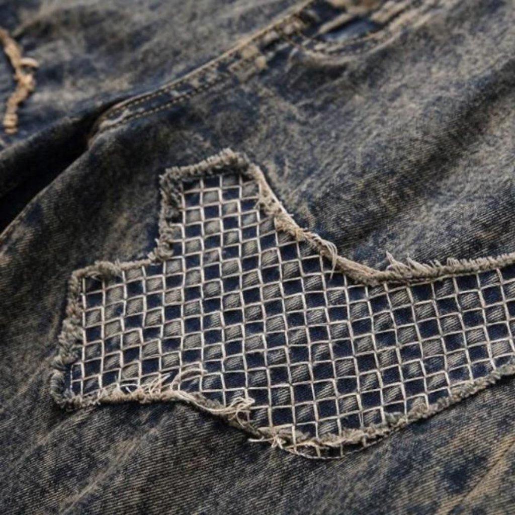 Vintage ripped patched men jeans