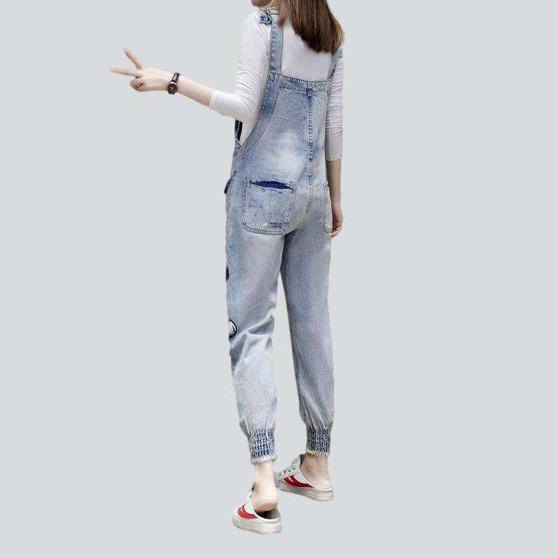 Cats embroidery women denim jumpsuit