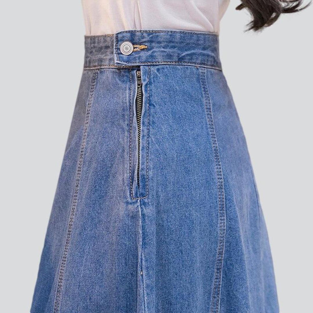 No pocket long denim skirt