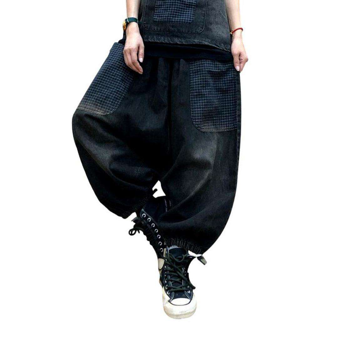 Dark patchwork harem denim pants