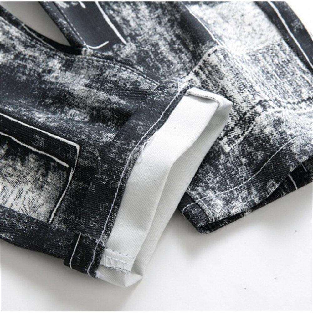 Graue Jeans mit Gemälde-Print für Herren