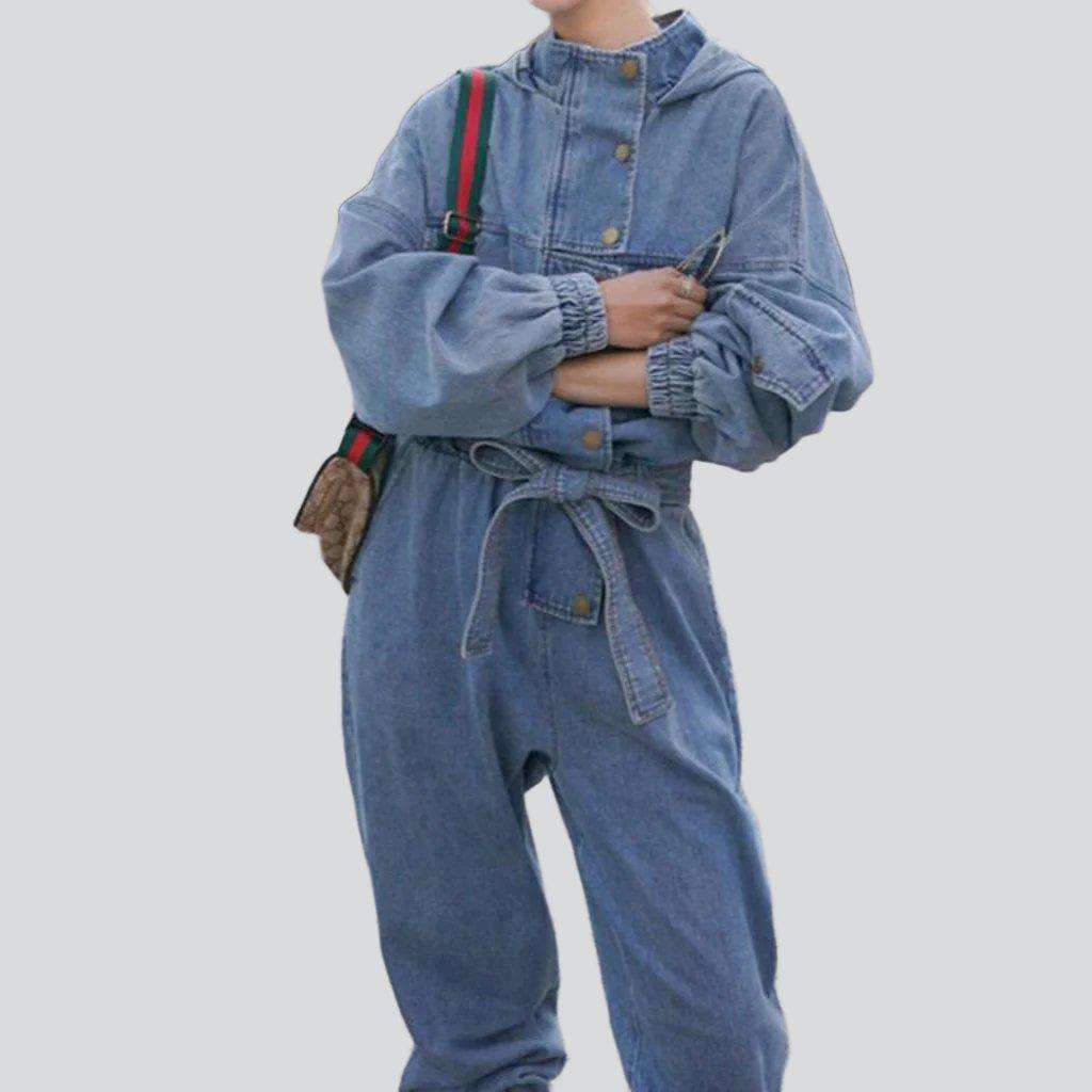 Hooded baggy women denim overall