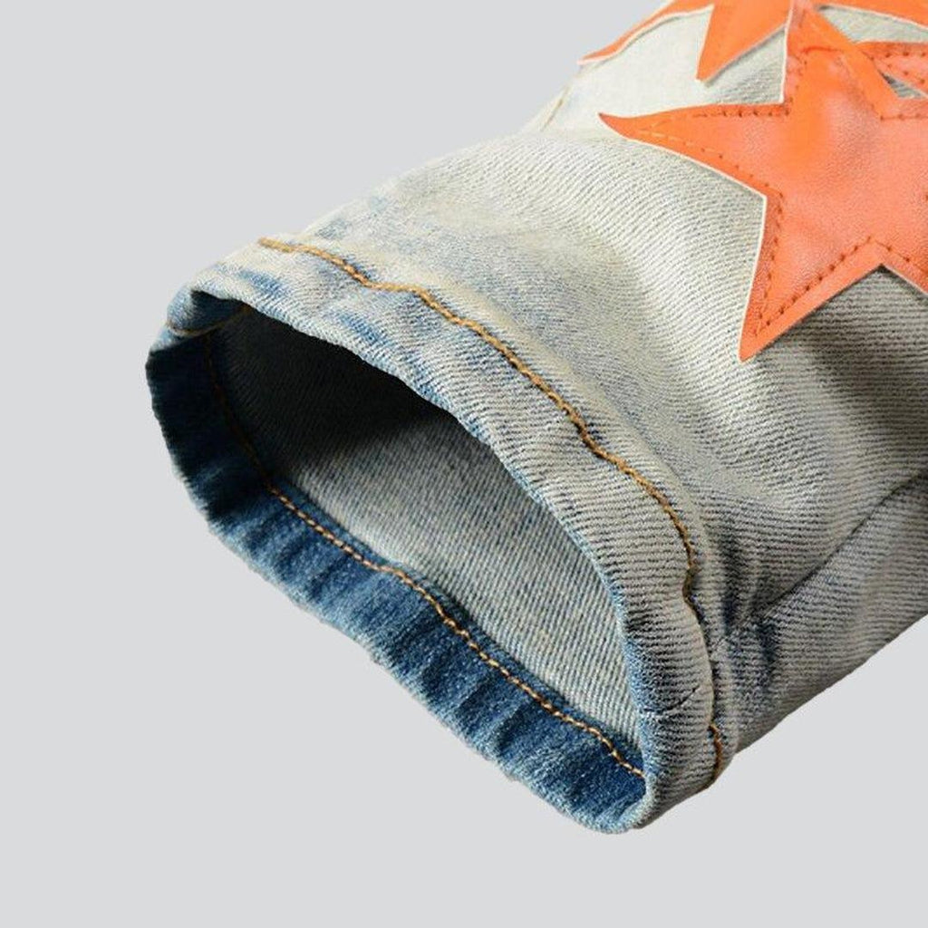 Orange stars embroidered men jeans