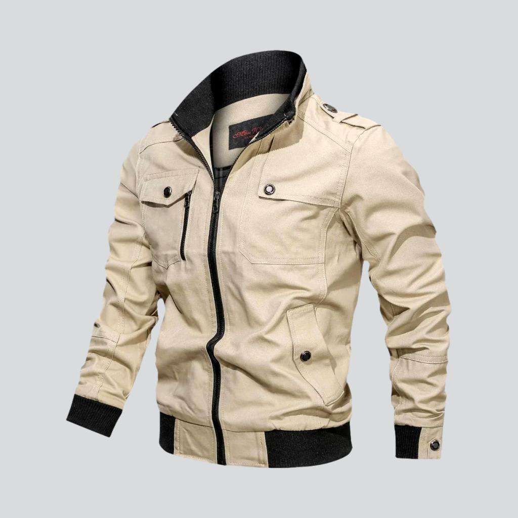 Chaqueta bomber de color, ajustada, con cremallera para hombre.