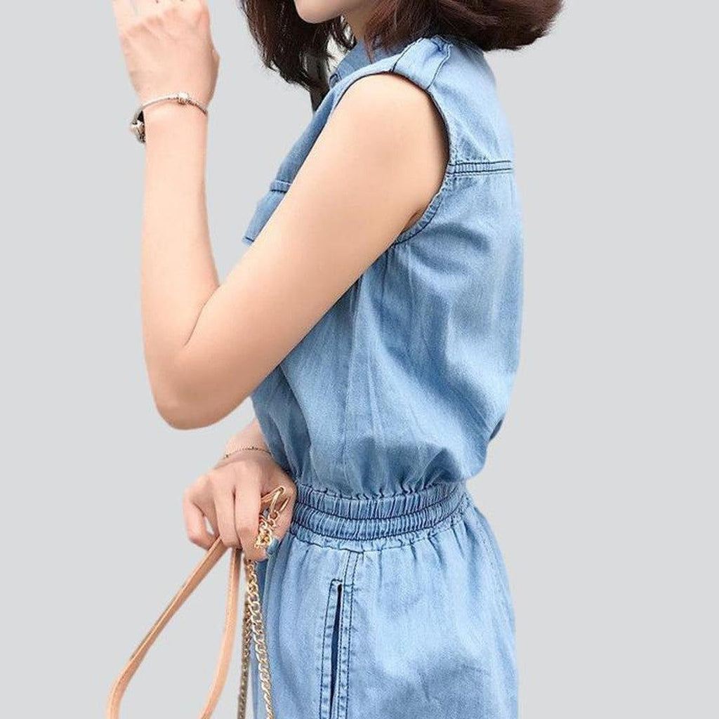 Sleeveless wide women denim overall