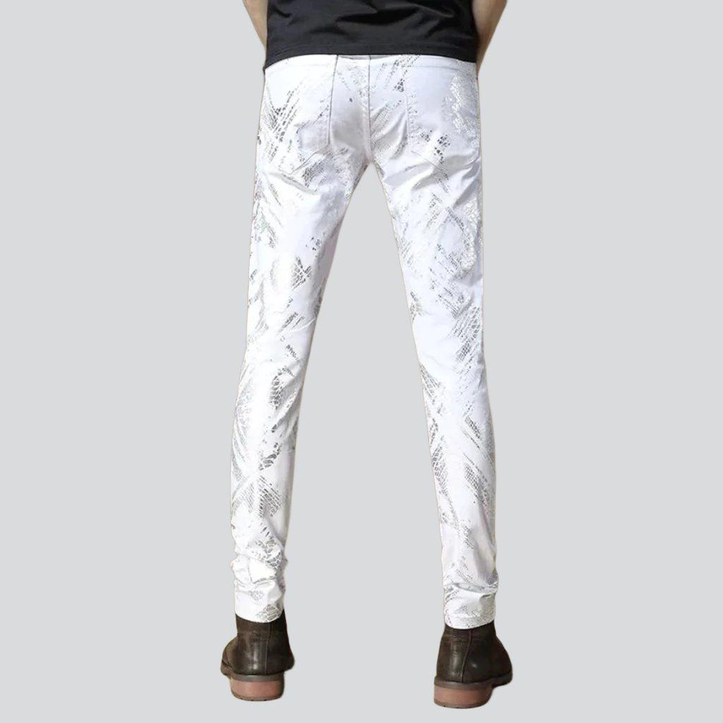 Silver print white men jeans