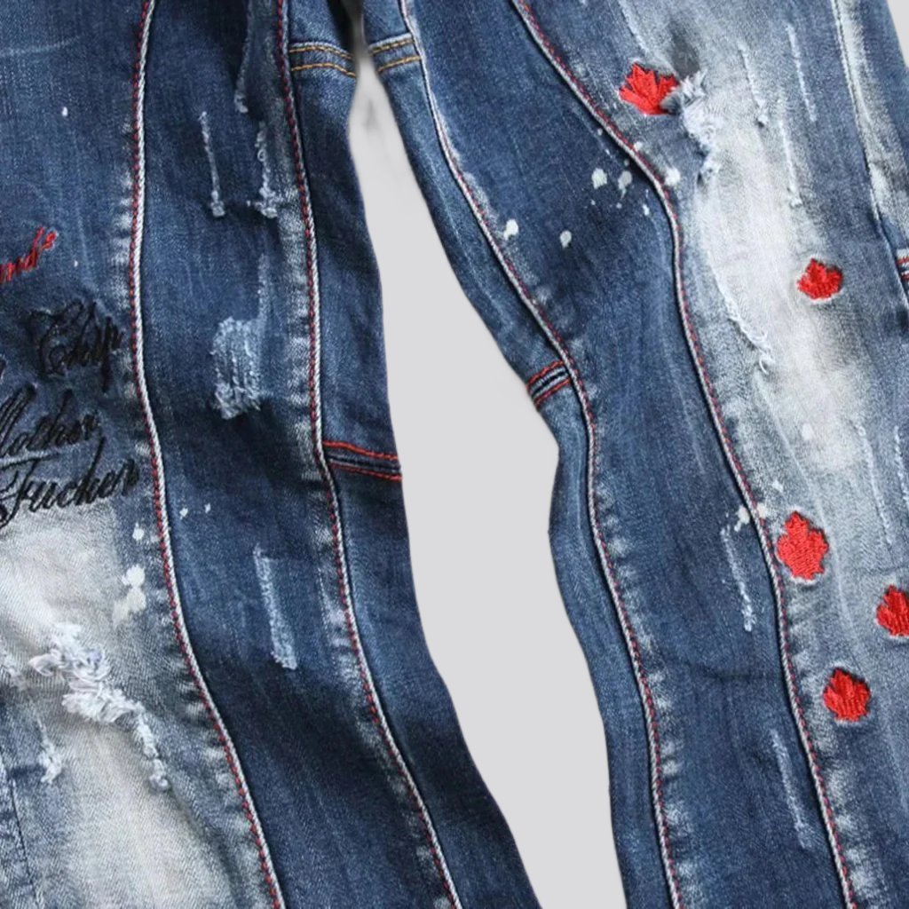 Mid-waist men paint-splatter jeans