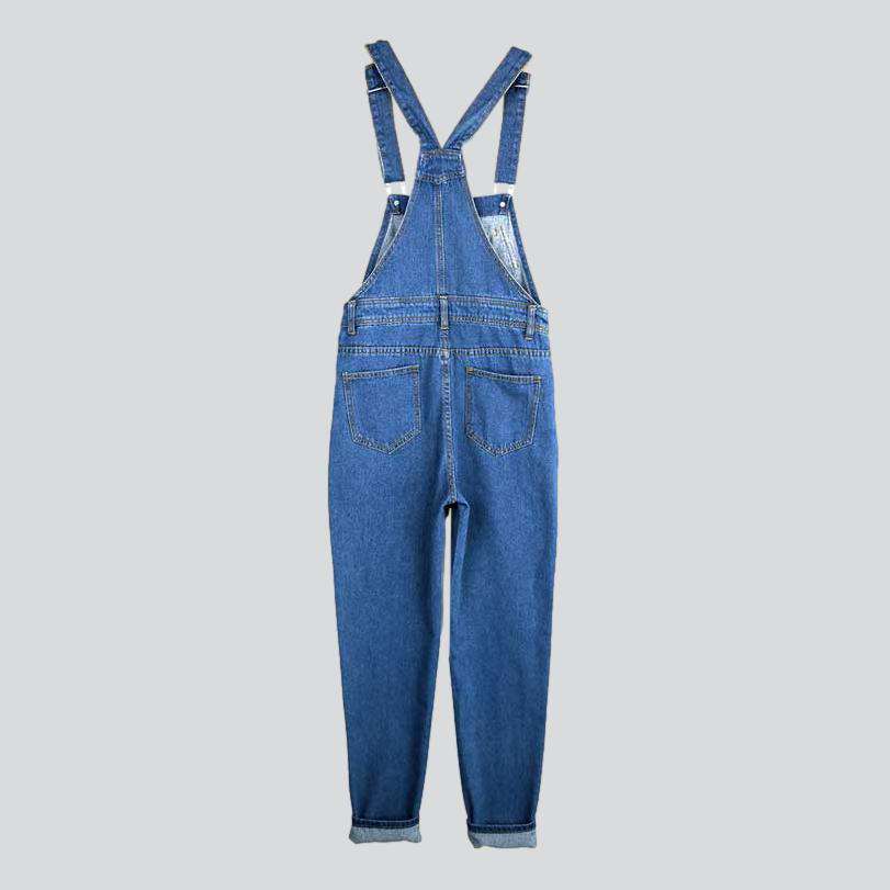 Blue unrubbed women denim jumpsuit