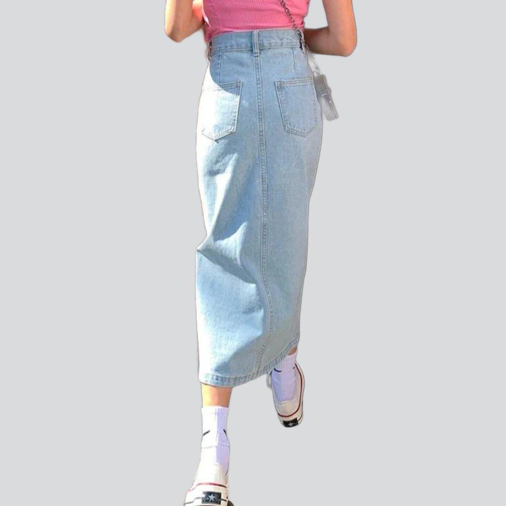 Side slit maxi jean skirt