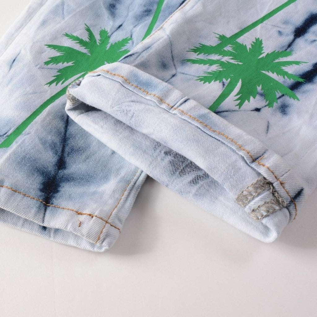 Green palm-painted men jeans