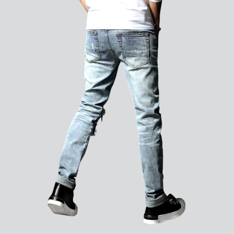 Patchwork knees men moto jeans