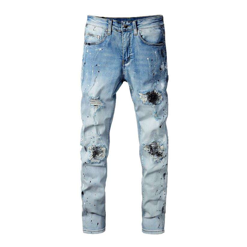 Distressed painted skinny men jeans