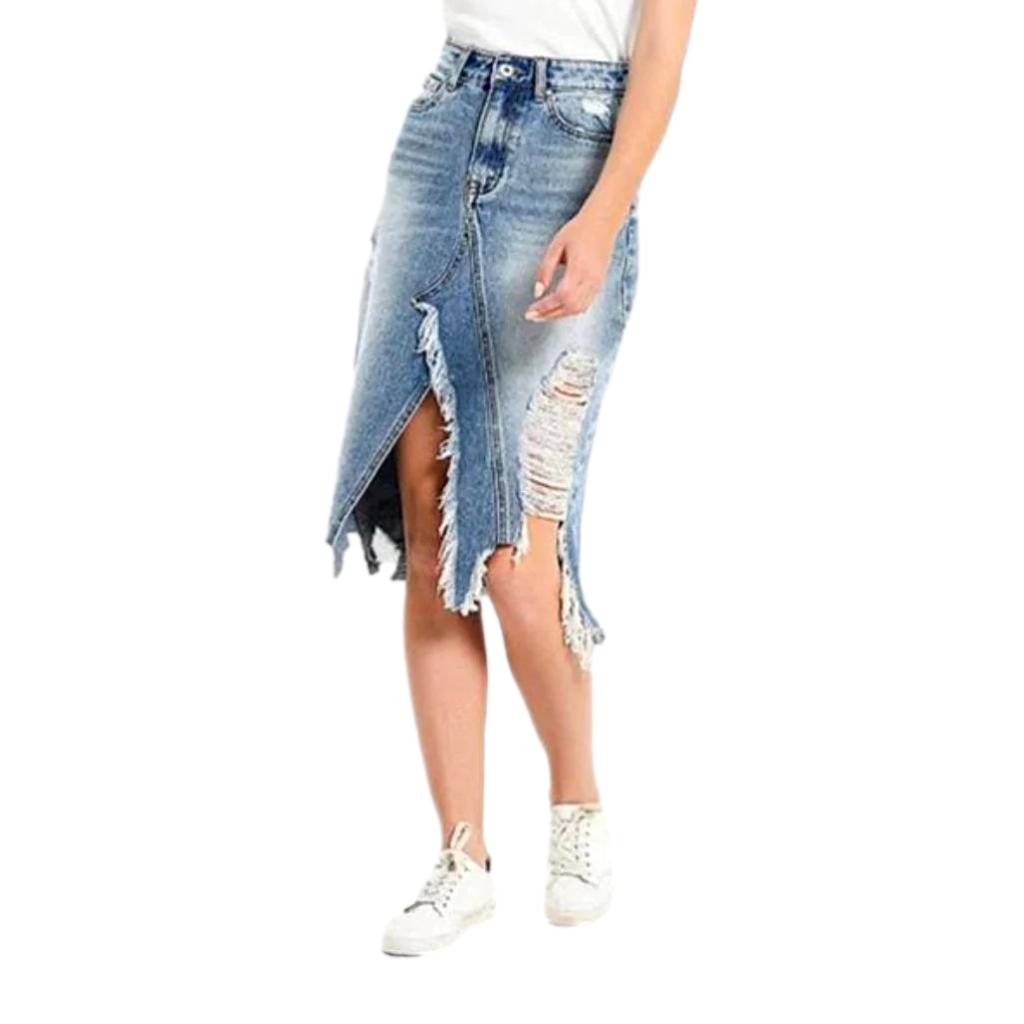 V-shape slit denim skirt